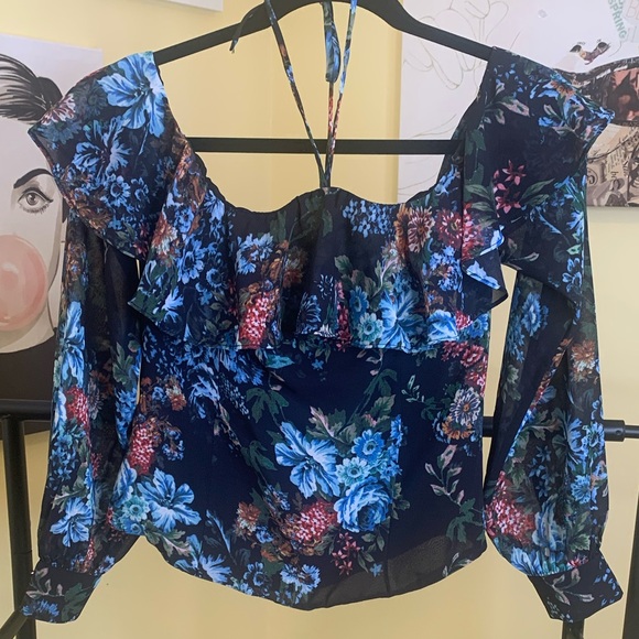 💫HP‼️💫 NWOT LPA (Revolve) Whimsical Off-Shoulder Blouse in Antique Floral, Small - Picture 6 of 7